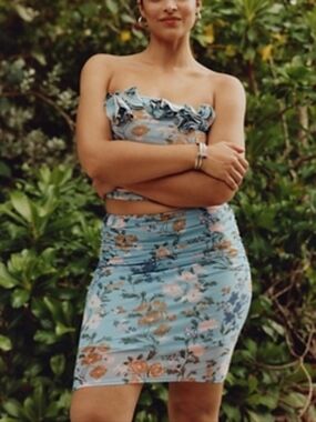 Maeve Printed Mesh Knee-Length Skirt